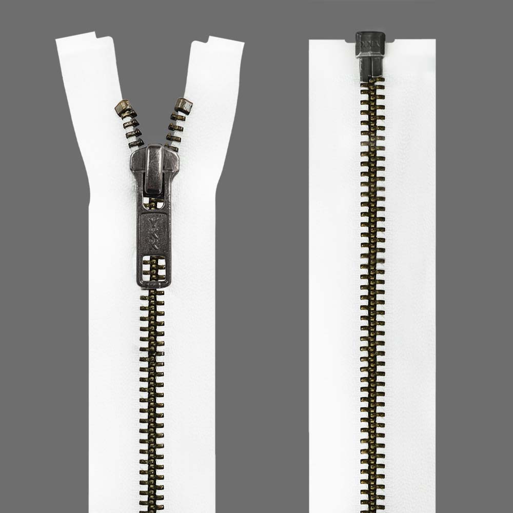 YKK- Premium #5 Gunmetal with Black/White Fancy YKK Zipper for Jacket/Dress