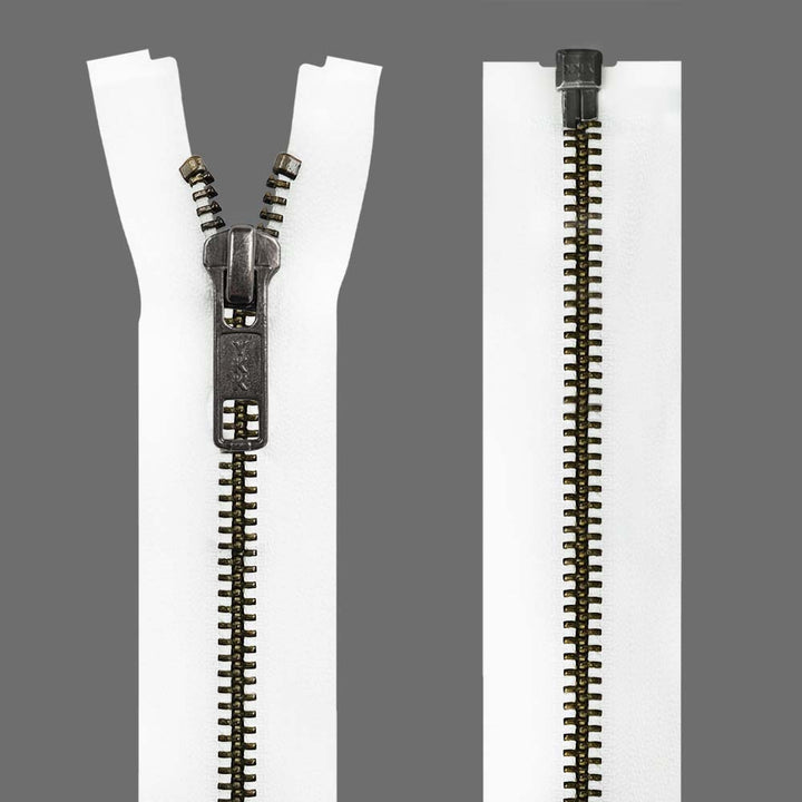 YKK- Premium #5 Gunmetal with Black/White Fancy YKK Zipper for Jacket/Dress