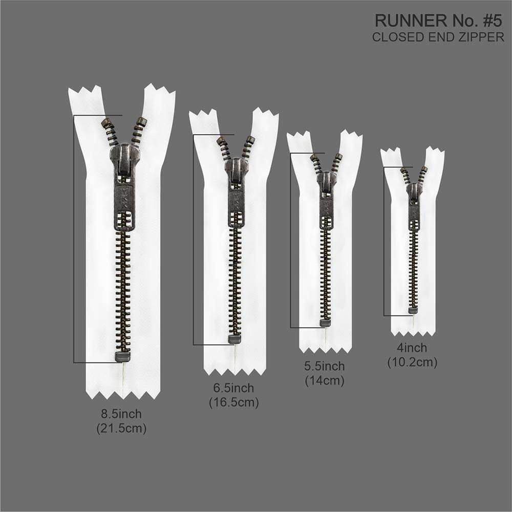 YKK- Premium #5 Gunmetal with Black/White Fancy YKK Zipper for Jacket/Dress