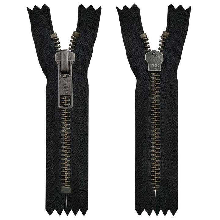 YKK- Premium #5 Gunmetal with Black/White Fancy YKK Zipper for Jacket/Dress