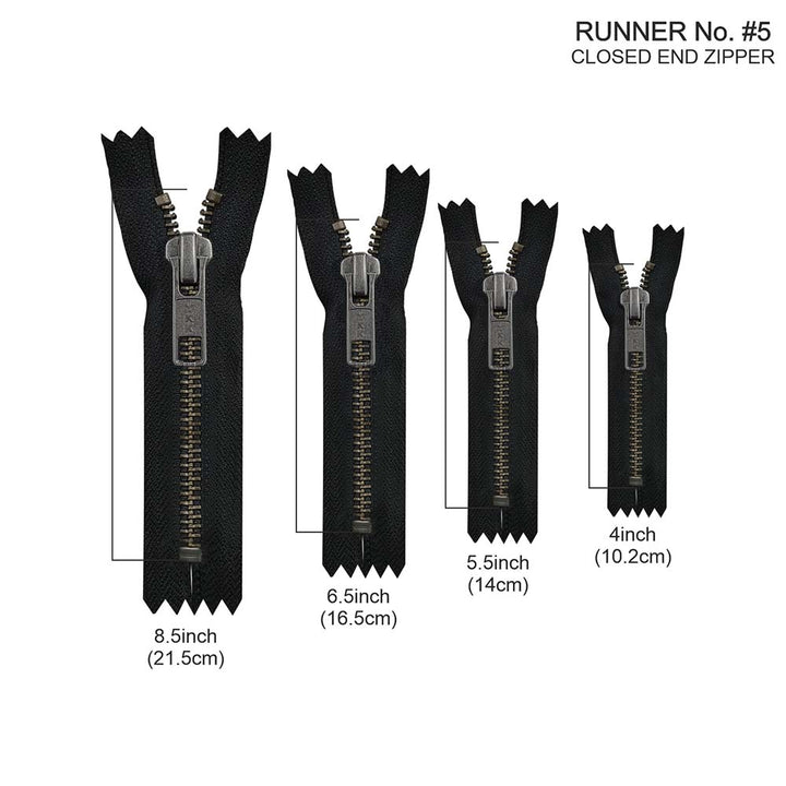 YKK- Premium #5 Gunmetal with Black/White Fancy YKK Zipper for Jacket/Dress