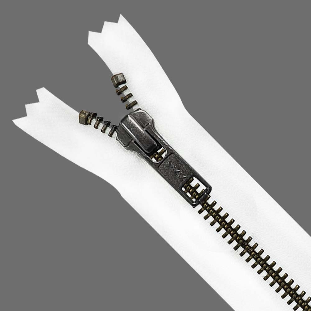 YKK- Premium #5 Gunmetal with White Fancy YKK Zipper for Jacket/Dress