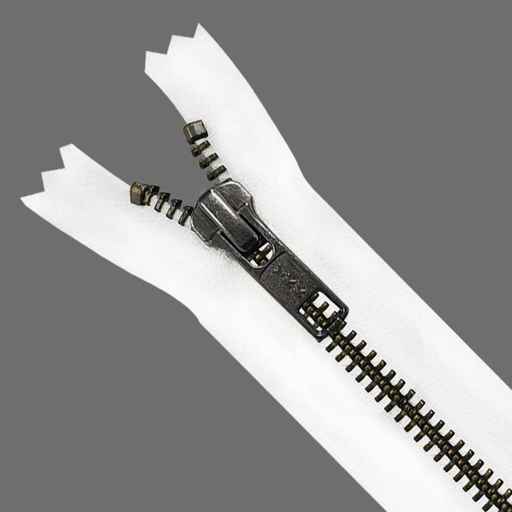 YKK- Premium #5 Gunmetal with White Fancy YKK Zipper for Jacket/Dress
