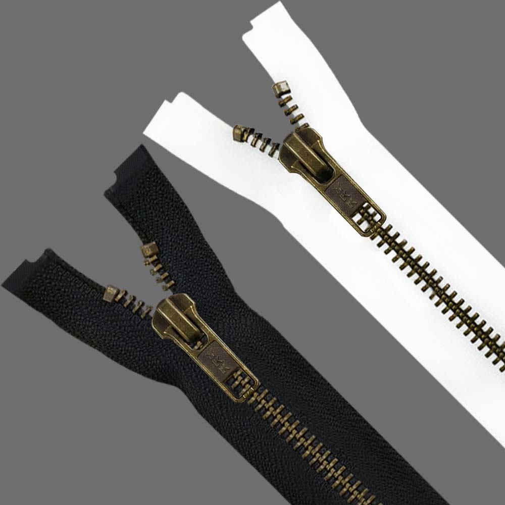 YKK- Premium #5 Antique Brass with Black/White Fancy YKK Zipper for Jacket/Dress