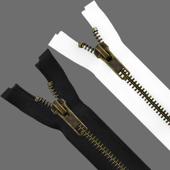YKK- Premium #5 Antique Brass with Black/White Fancy YKK Zipper for Jacket/Dress