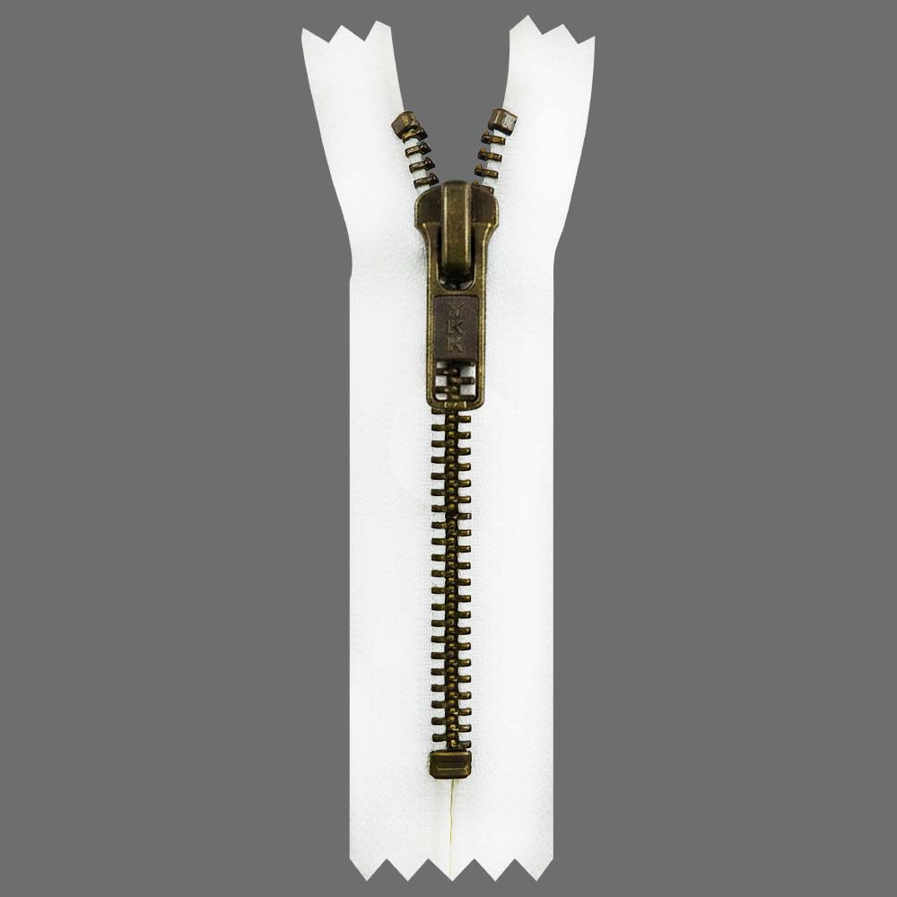 YKK- Premium #5 Antique Brass with Black/White Fancy YKK Zipper for Jacket/Dress