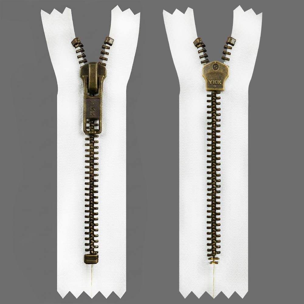 YKK- Premium #5 Antique Brass with Black/White Fancy YKK Zipper for Jacket/Dress