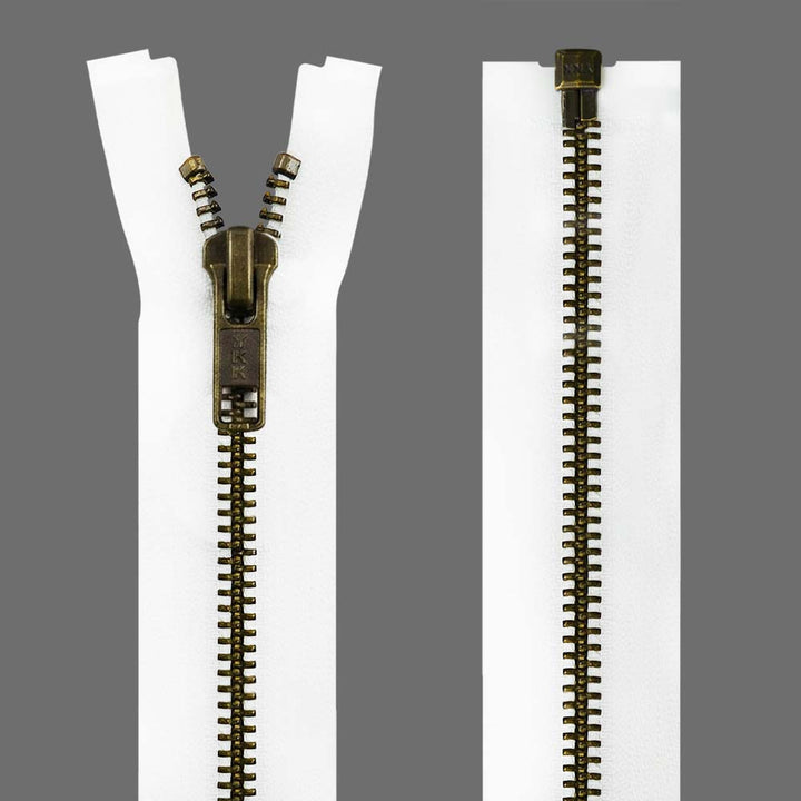 YKK- Premium #5 Antique Brass with Black/White Fancy YKK Zipper for Jacket/Dress