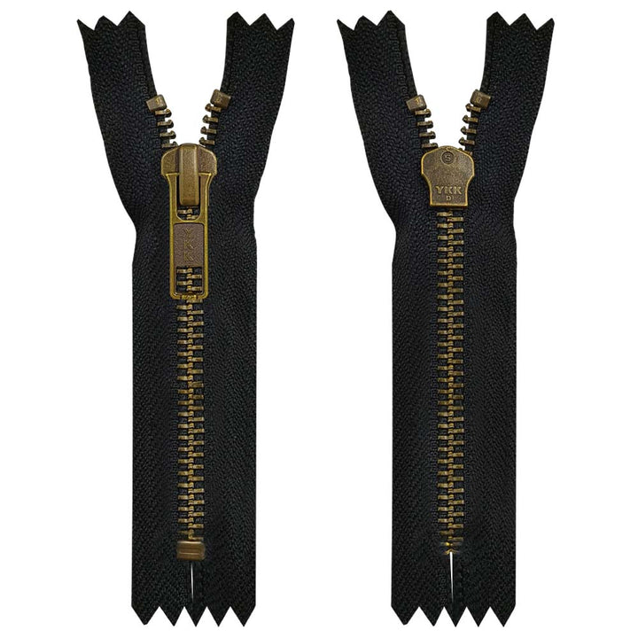 YKK- Premium #5 Antique Brass with Black/White Fancy YKK Zipper for Jacket/Dress