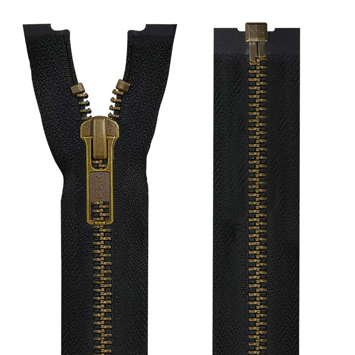 YKK- Premium #5 Antique Brass with Black/White Fancy YKK Zipper for Jacket/Dress
