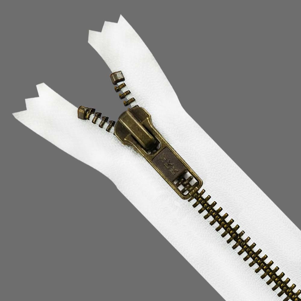 YKK- Premium #5 Antique Brass with White Fancy YKK Zipper for Jacket/Dress
