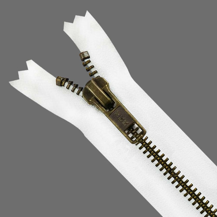 YKK- Premium #5 Antique Brass with White Fancy YKK Zipper for Jacket/Dress