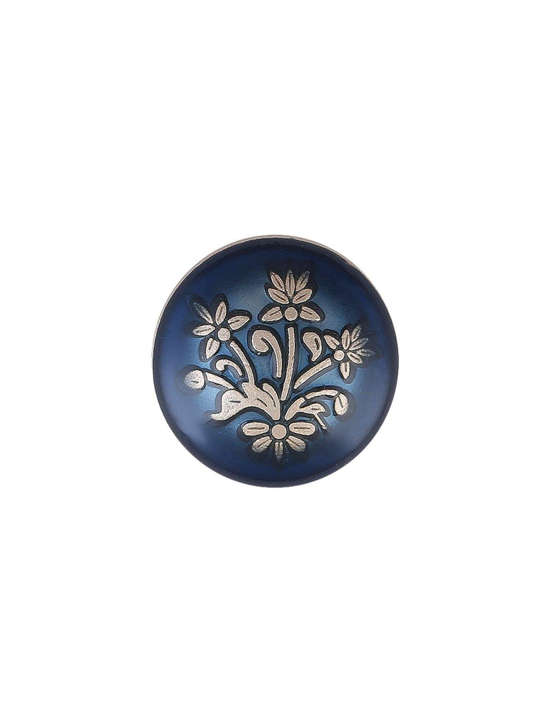 Elegant Round Shape Engraved Design Lamination Shank Metal Button Matte Gold with Dark Blue Color