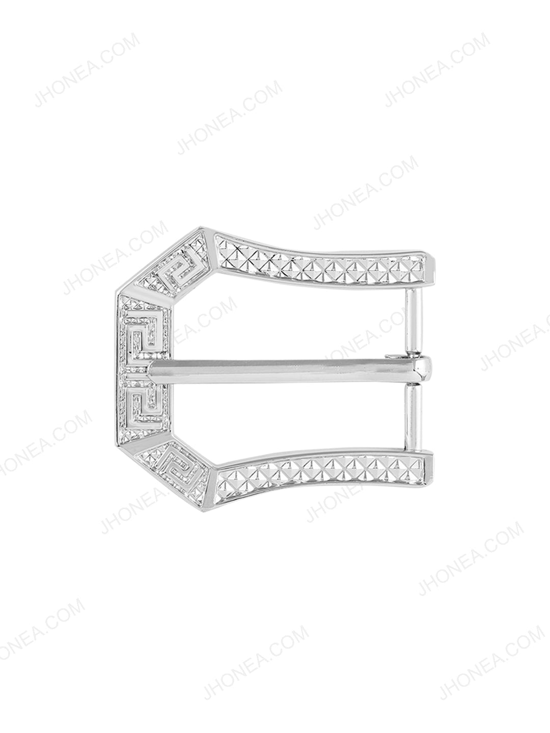 Shiny Engraved Design Fancy Frame Belt Buckle in Shiny Silver Color