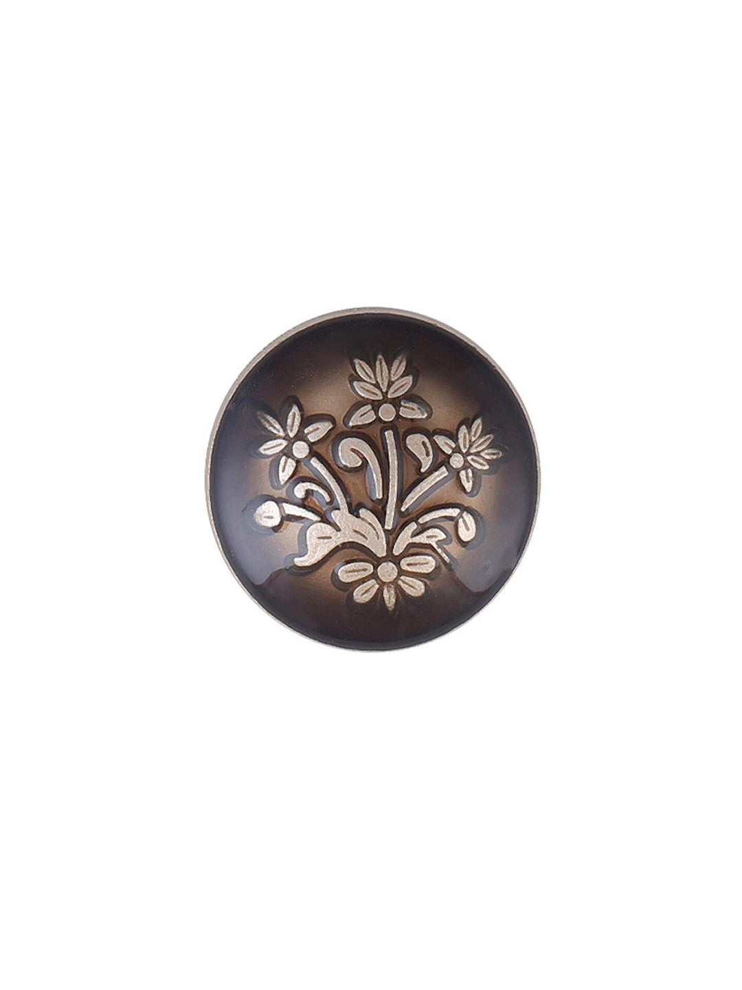 Elegant Round Shape Engraved Design Lamination Shank Metal Button in Matte Gold With Dark Brown Color