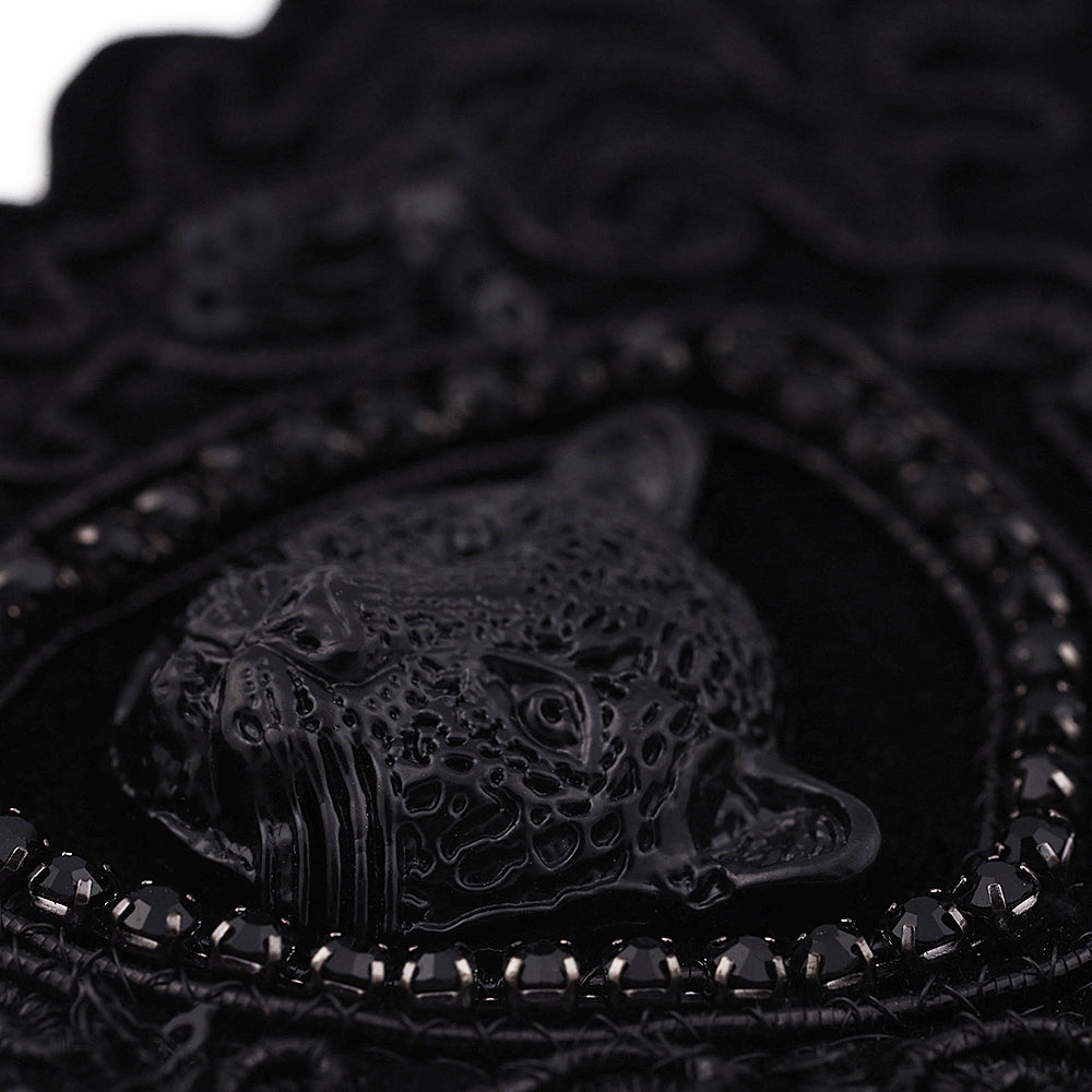 Archetypal Black Jaguar Face Badge Patch for Mens Clothing