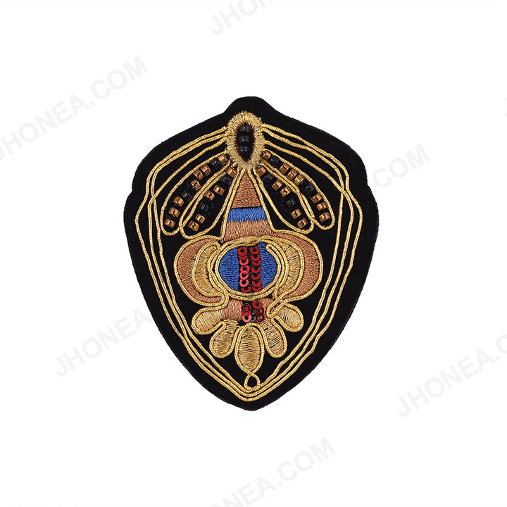 Shiny Bright Gold Beaded Embroidery Blazer Badge Patch