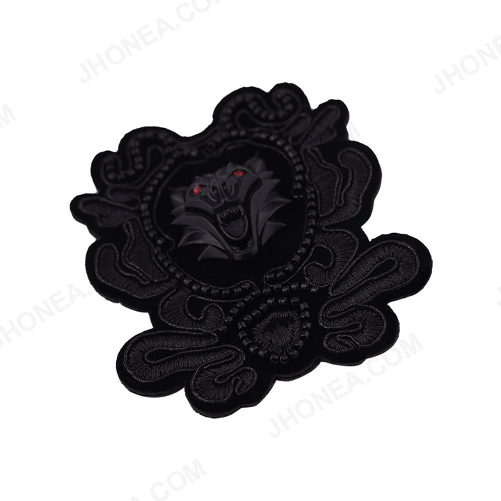 Eye-Catching Roaring Wolf Beaded Embroidery Black Patch