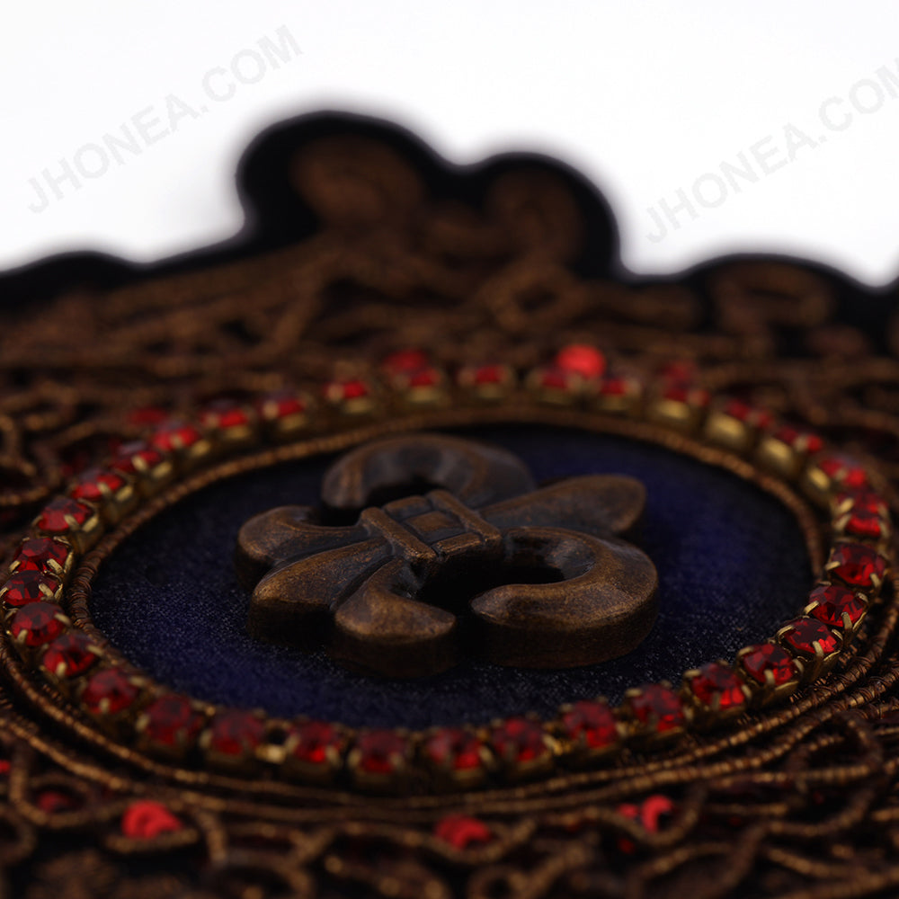 Metallic Thread Embroidery Diamond & Sequins Badge Patch