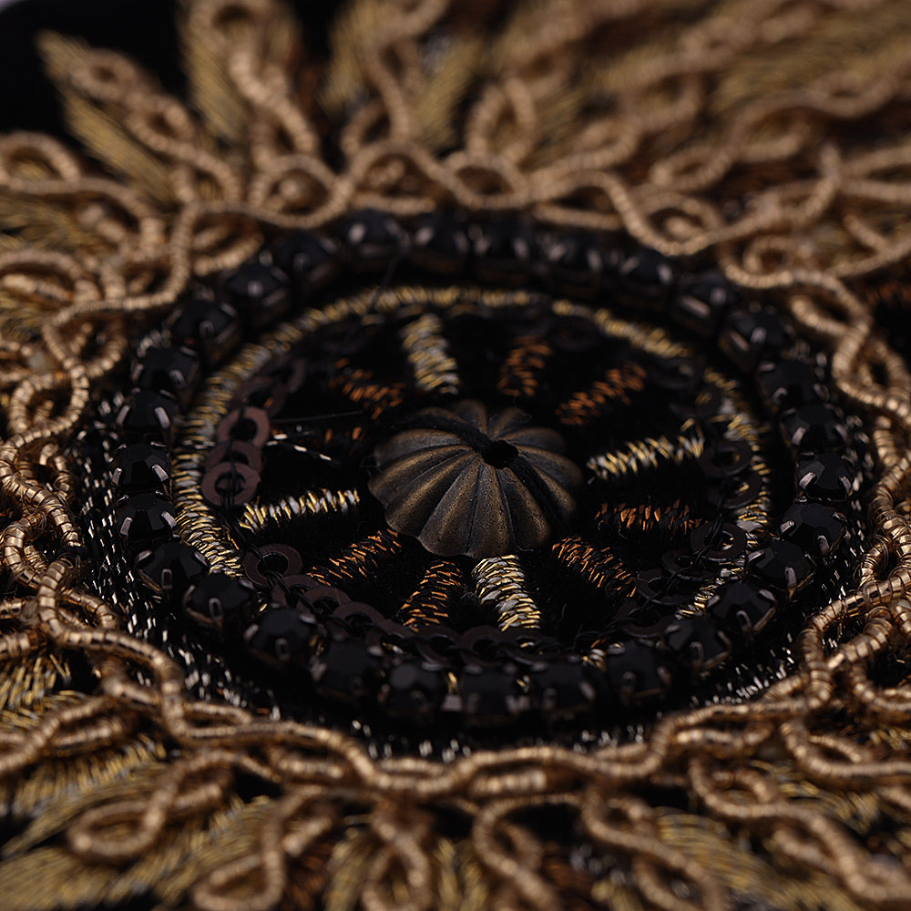 Black with Metallic Gold Thread Embroidery Diamond Patch
