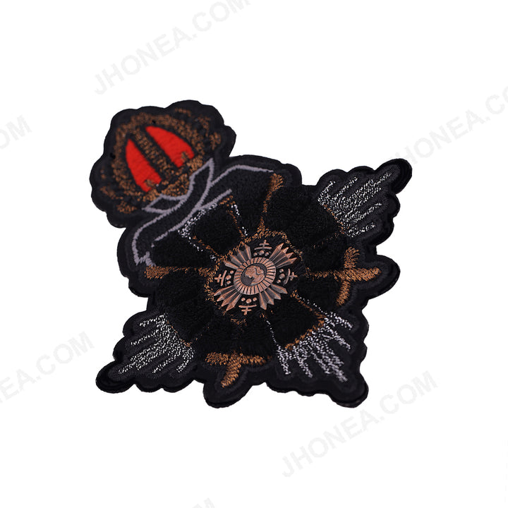 Classic Black Royal Crest Design Texture Embroidery Blazer Badges