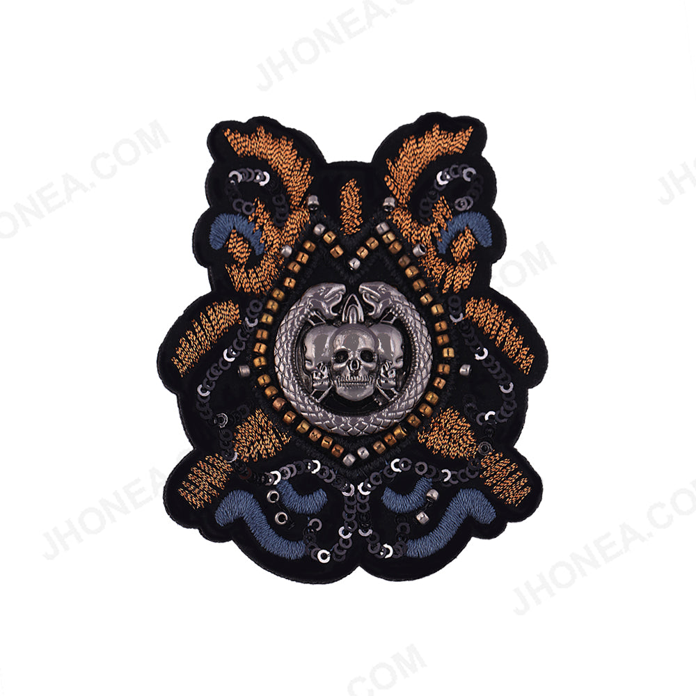 Punk Looking Skull Design Sequins & Beads Embroidery Patch