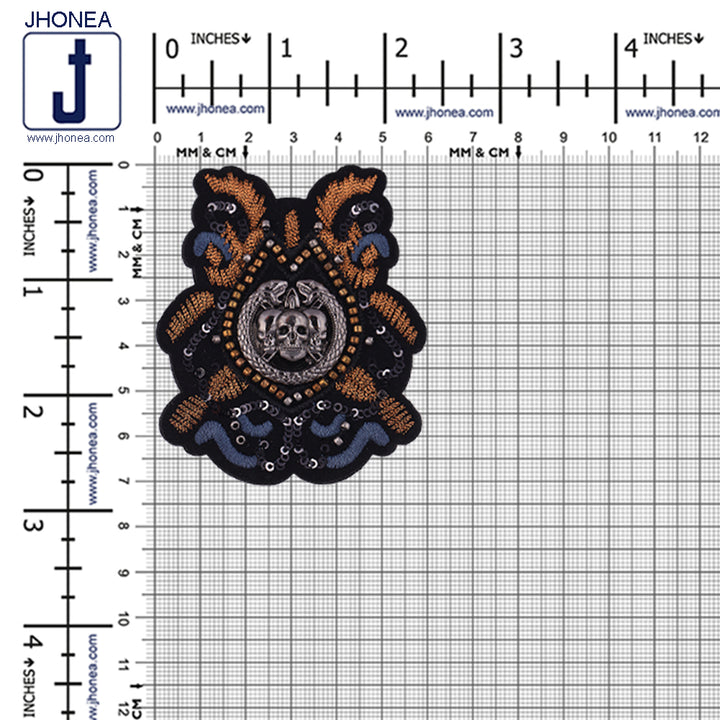 Punk Looking Skull Design Sequins & Beads Embroidery Patch