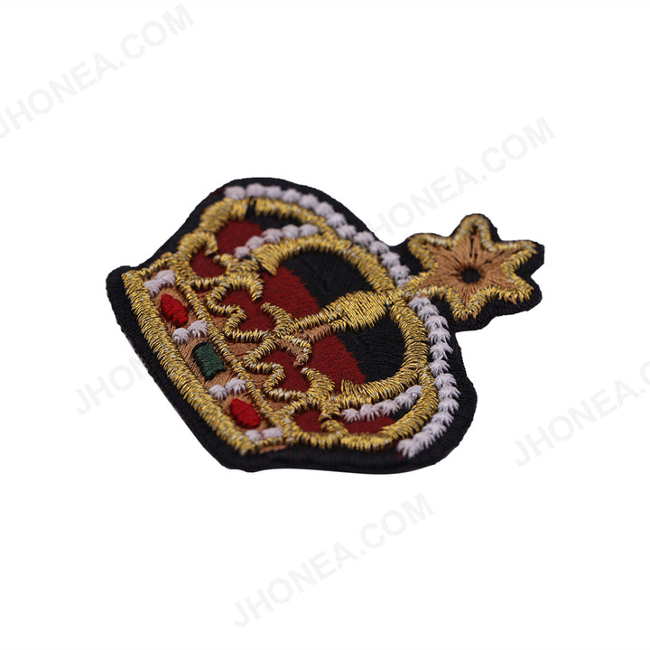 Metallic Thread Embroidery Designer Crown Patch for Shirts