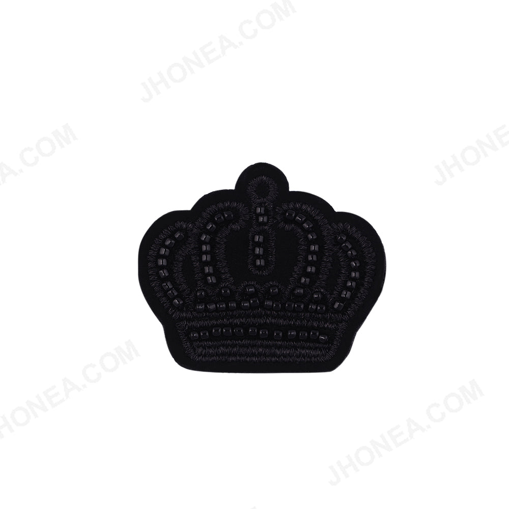 Black Beaded Embroidery Crown Patch for Shirts/Blazers