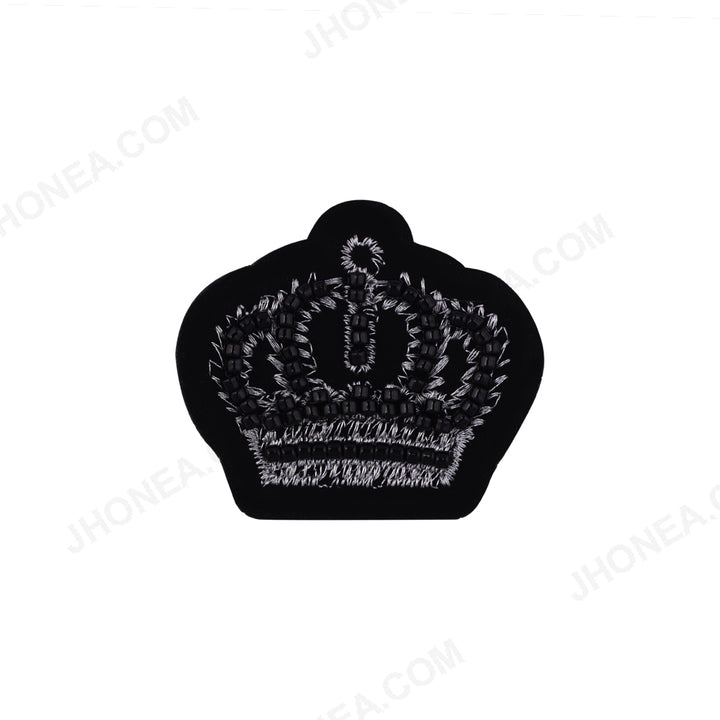 Black with Metallic Silver Beaded Crown Patch