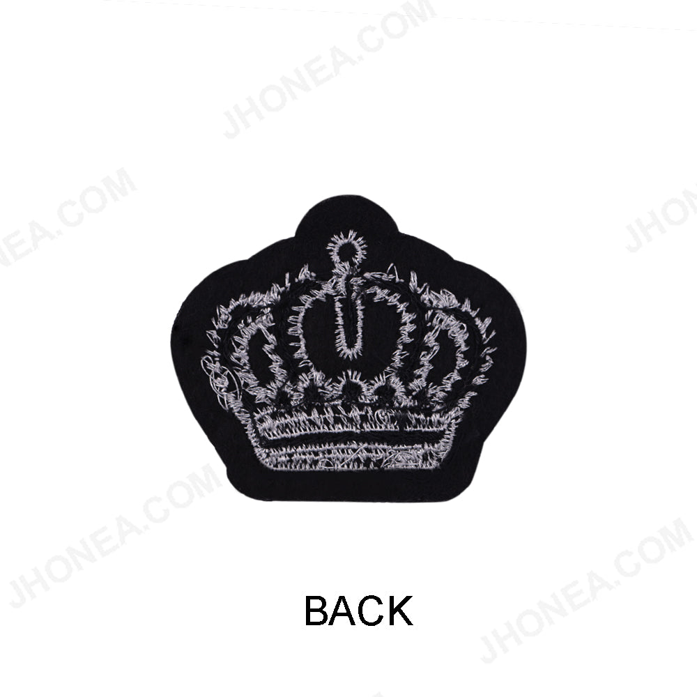 Black with Metallic Silver Beaded Crown Patch
