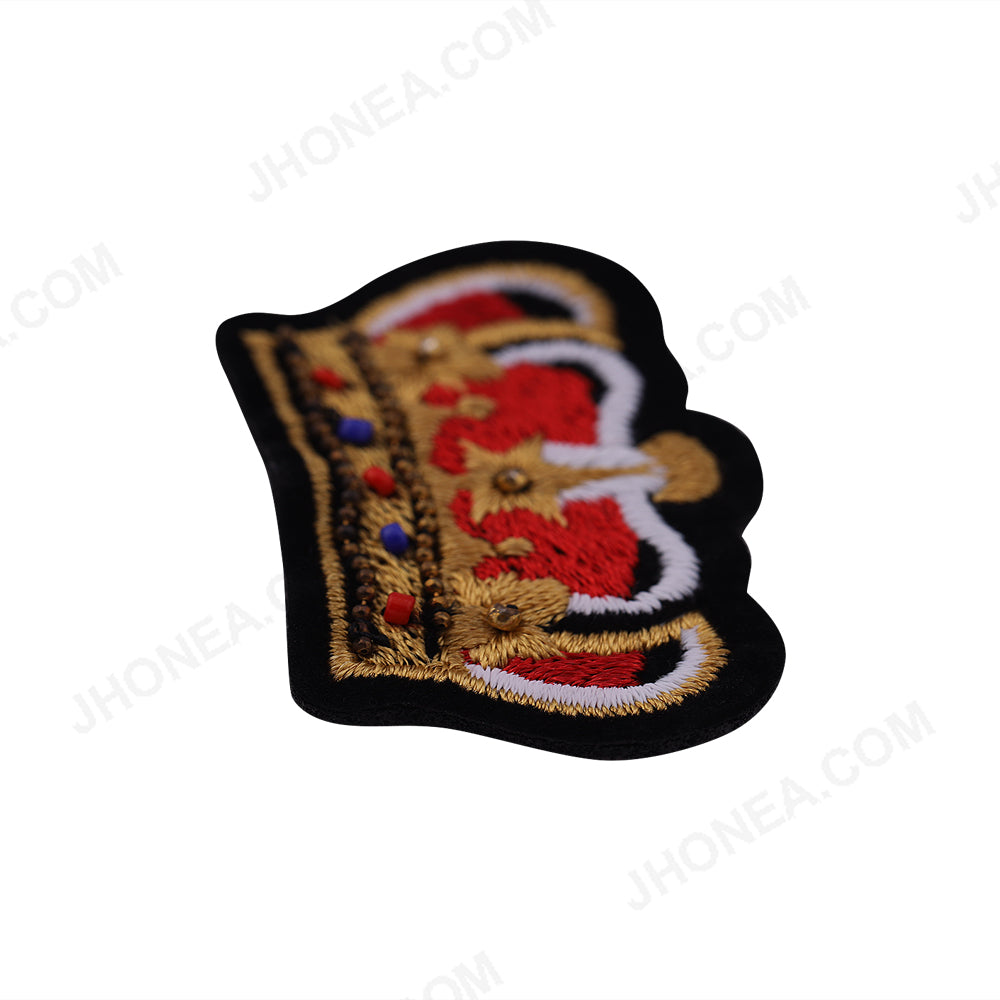Colourful Beaded Embroidery Crown Patch