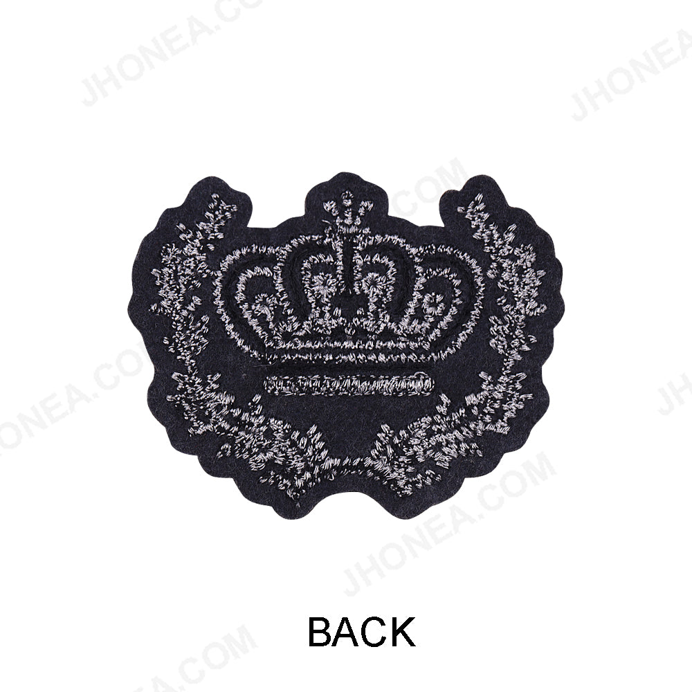 Metallic Silver with Black Royal Crown Beaded Badge Patch