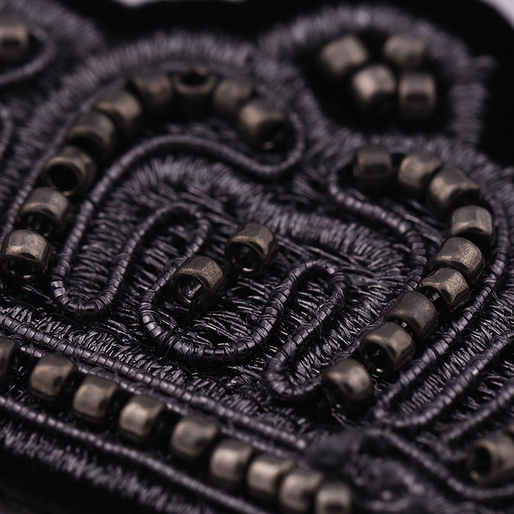 Classic Shades of Black Embroidery Beaded Crown Patch