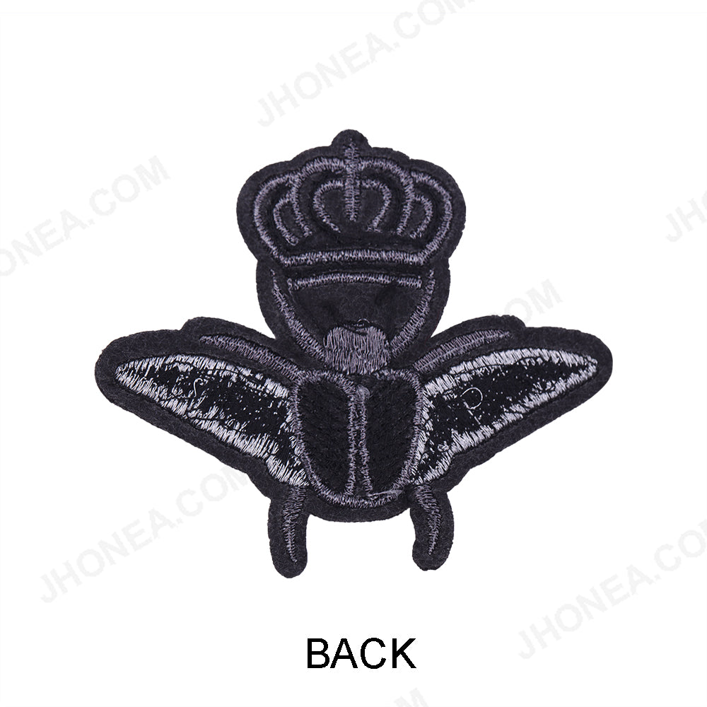Black with Silver Queen Bee Beaded Embroidery Patch