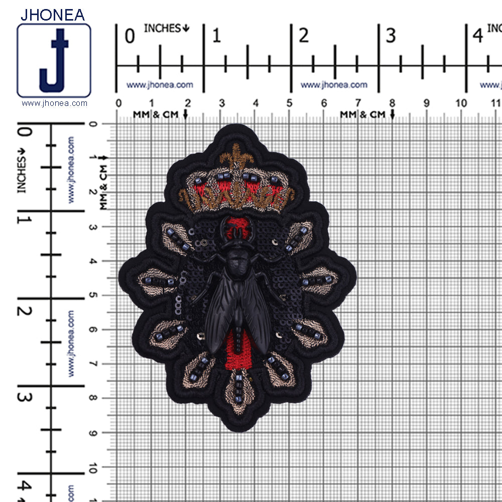 Eye-Catching Black Fly Sequins Beaded Embroidery Patch