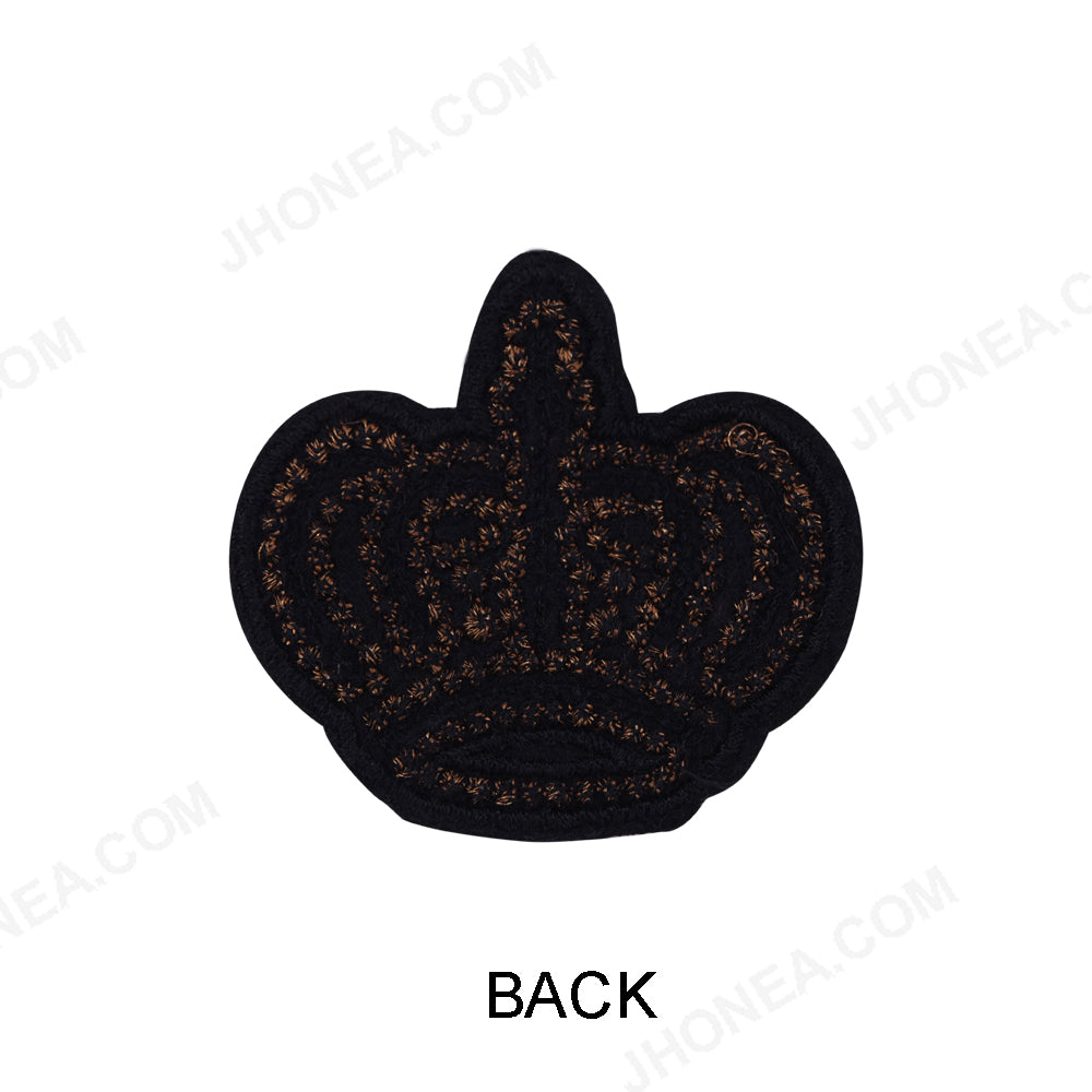 Metallic Embroidery Black with Gold Sequins Crown Patch