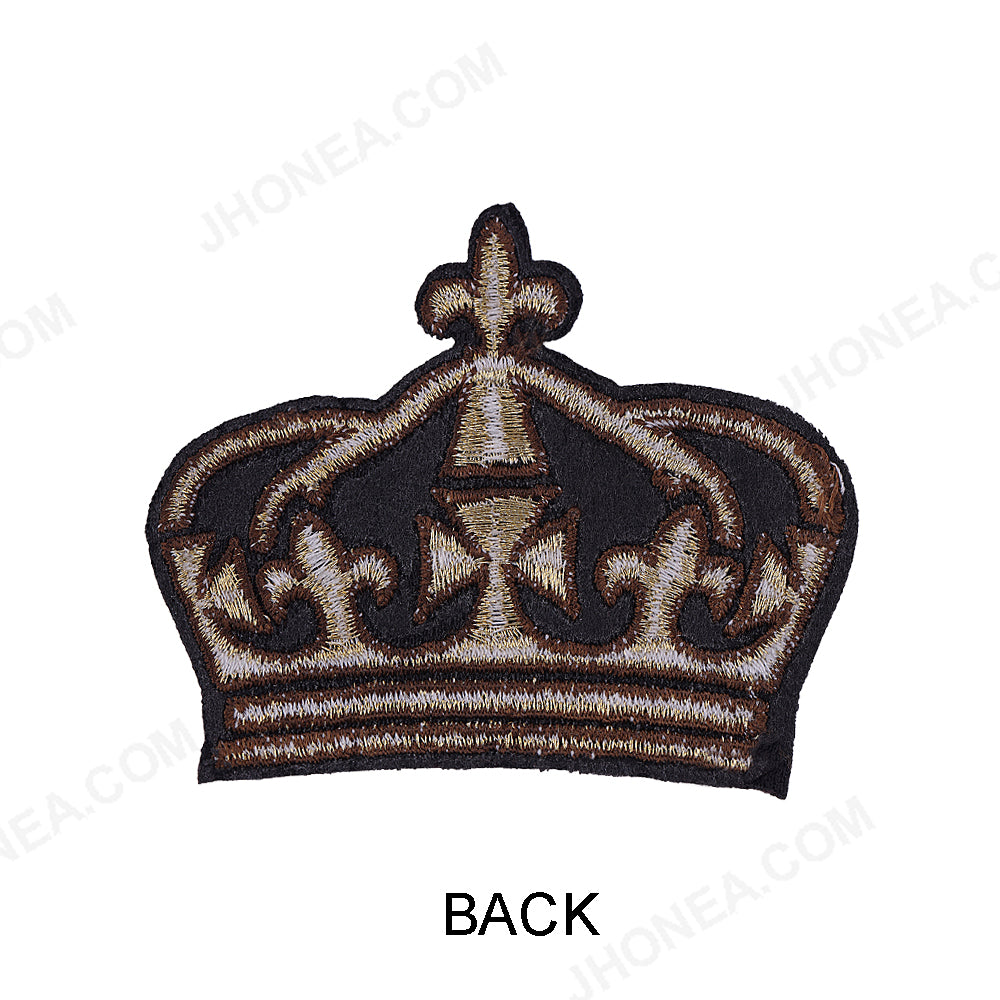 Dual Black & Gold Metallic Thread Embroidery Crown Patch