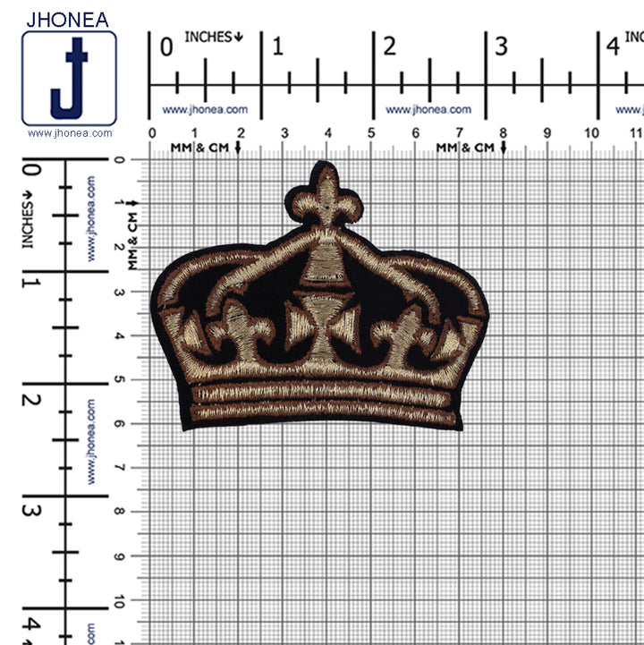 Dual Black & Gold Metallic Thread Embroidery Crown Patch