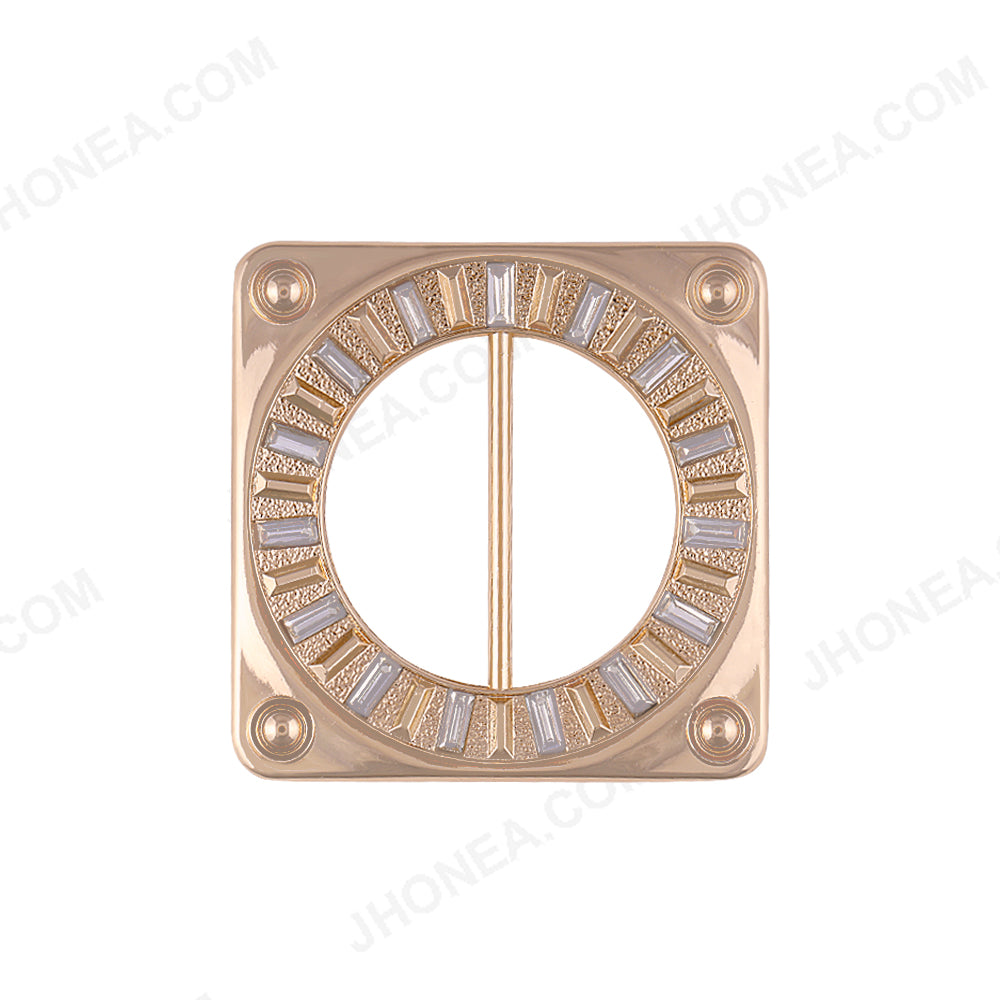 Shiny Gold Colour Rounded Square Shape Exclusive Designer Diamond Buckle