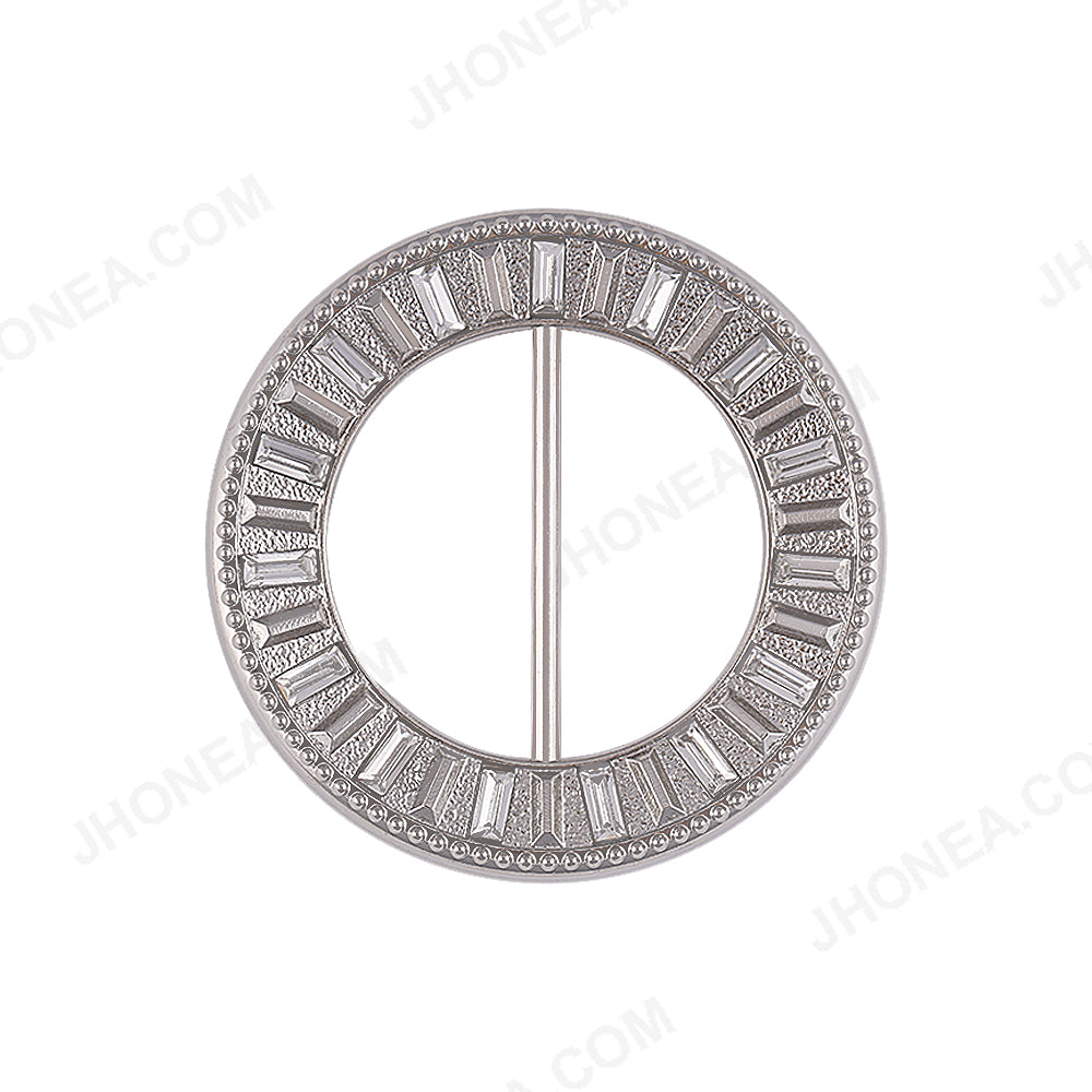 Shiny Silver Colour Round Shape Exclusive Designer Diamond Buckle