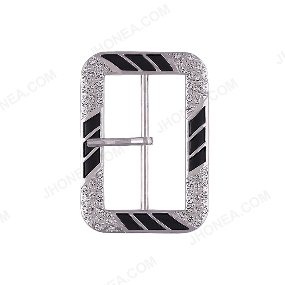 Dual Colour Finish Shiny Silver Color Diamond Buckle with Prong