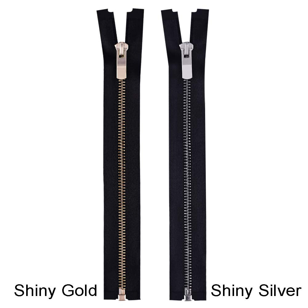 #5 Shiny Gold & Shiny Silver Soft Shiny Black Satin Tape Zipper