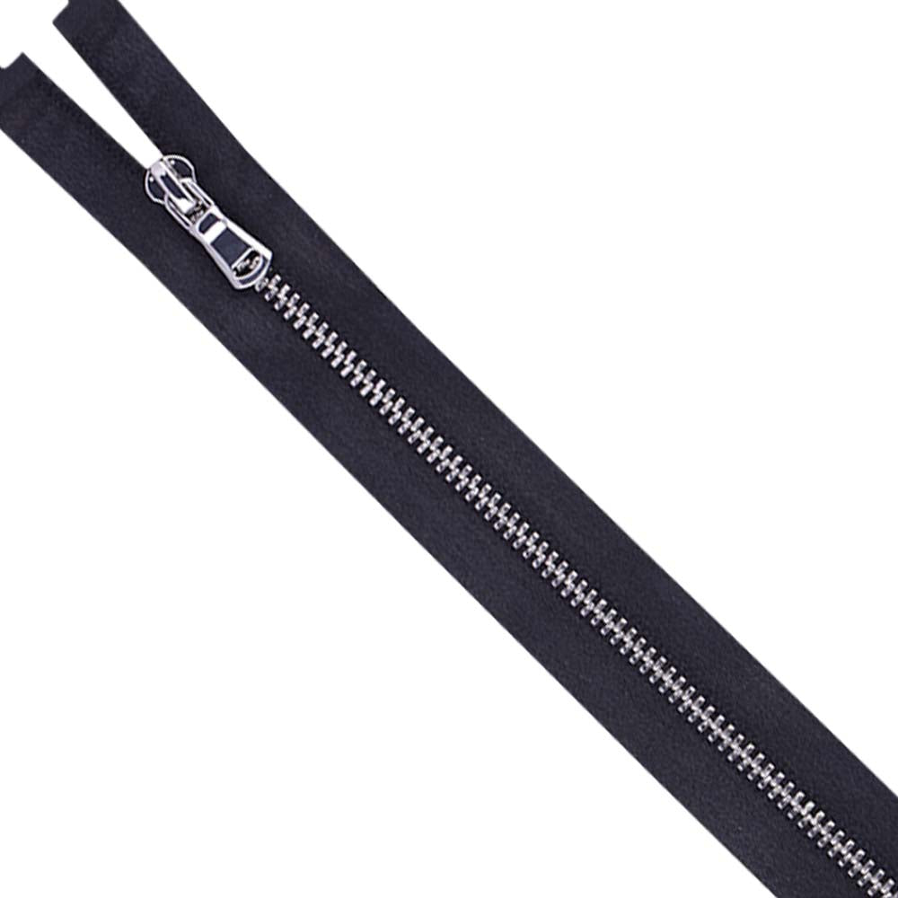 #3 Silver with Black Soft Shiny Black Satin Tape Zipper