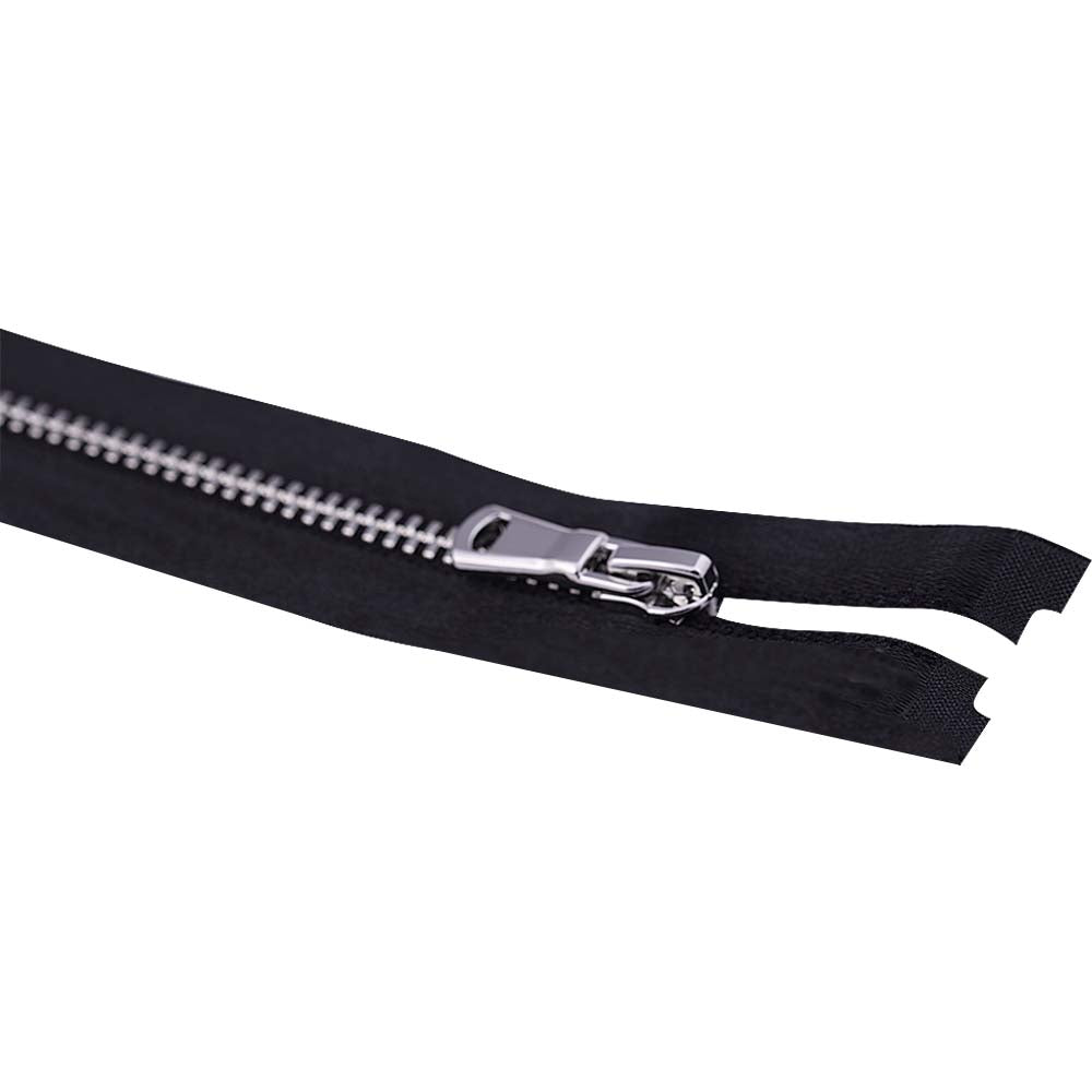 #3 Silver with Black Soft Shiny Black Satin Tape Zipper