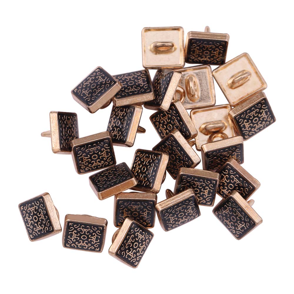 Square Shape Shiny Gold with Black Lamination Metal Buttons