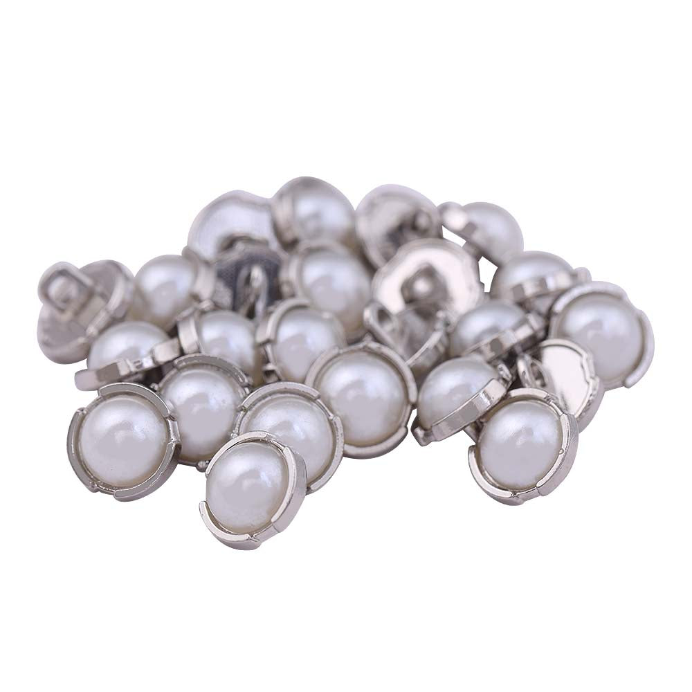 10mm (16L) Rounded Rim Shiny Silver Pearl Buttons