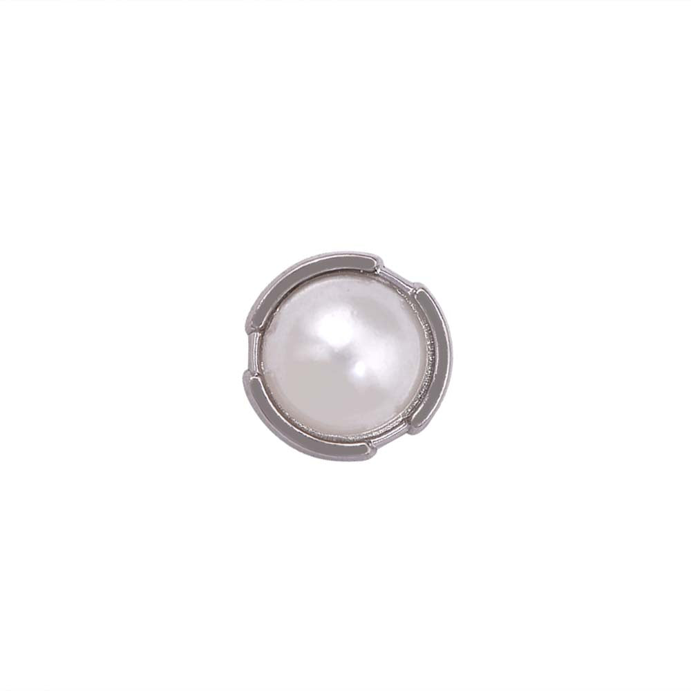 10mm (16L) Rounded Rim Shiny Silver Pearl Buttons