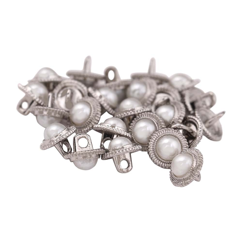 Round Shape Shiny Decorative Pearl Metal Buttons for Dresses