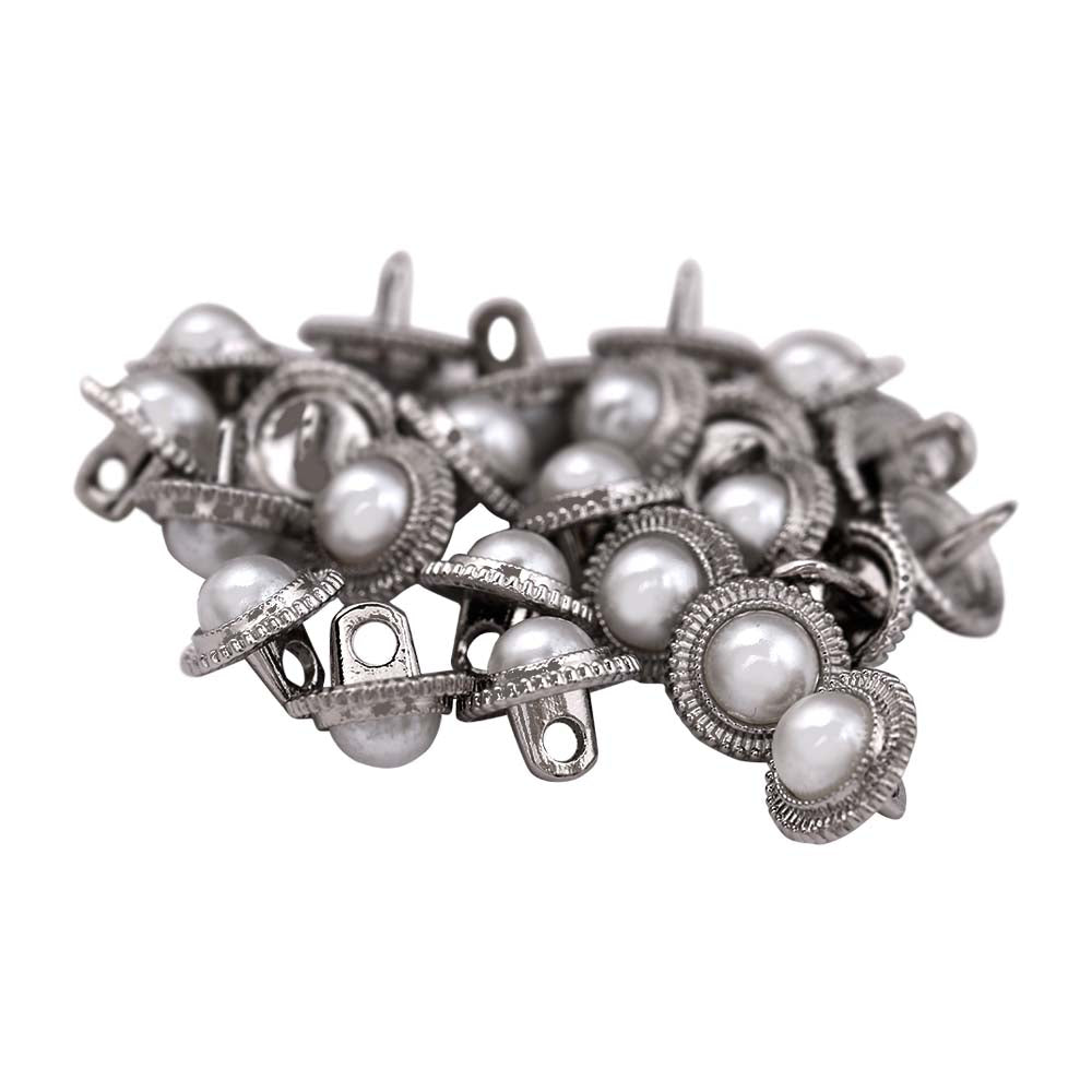 Round Shape Shiny Decorative Pearl Metal Buttons for Dresses